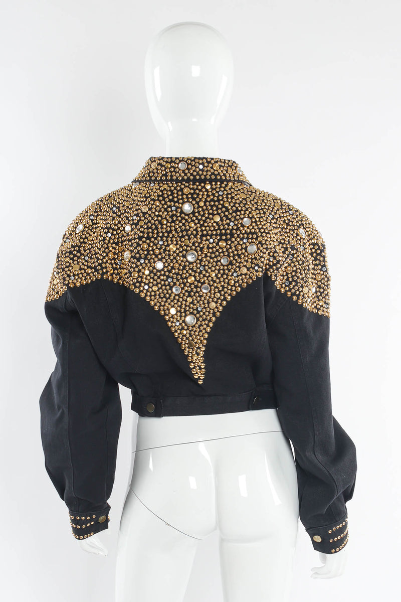 Vintage BeBe Studded Rhinestone Crop Denim Jacket mannequin back @ Recess LA
