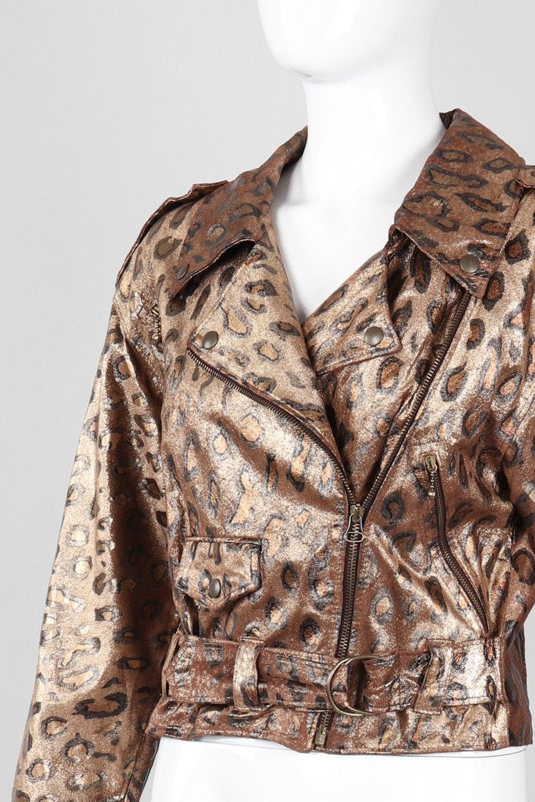 Recess Los Angeles Vintage Begedor Metallic Gold Bronze Animal Leather Moto Jacket