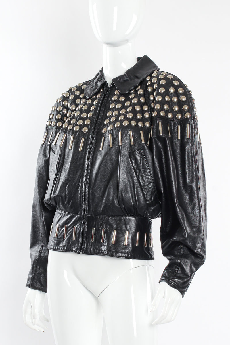 Vintage Begedor Studded Leather Jacket mannequin front angle @ Recess LA