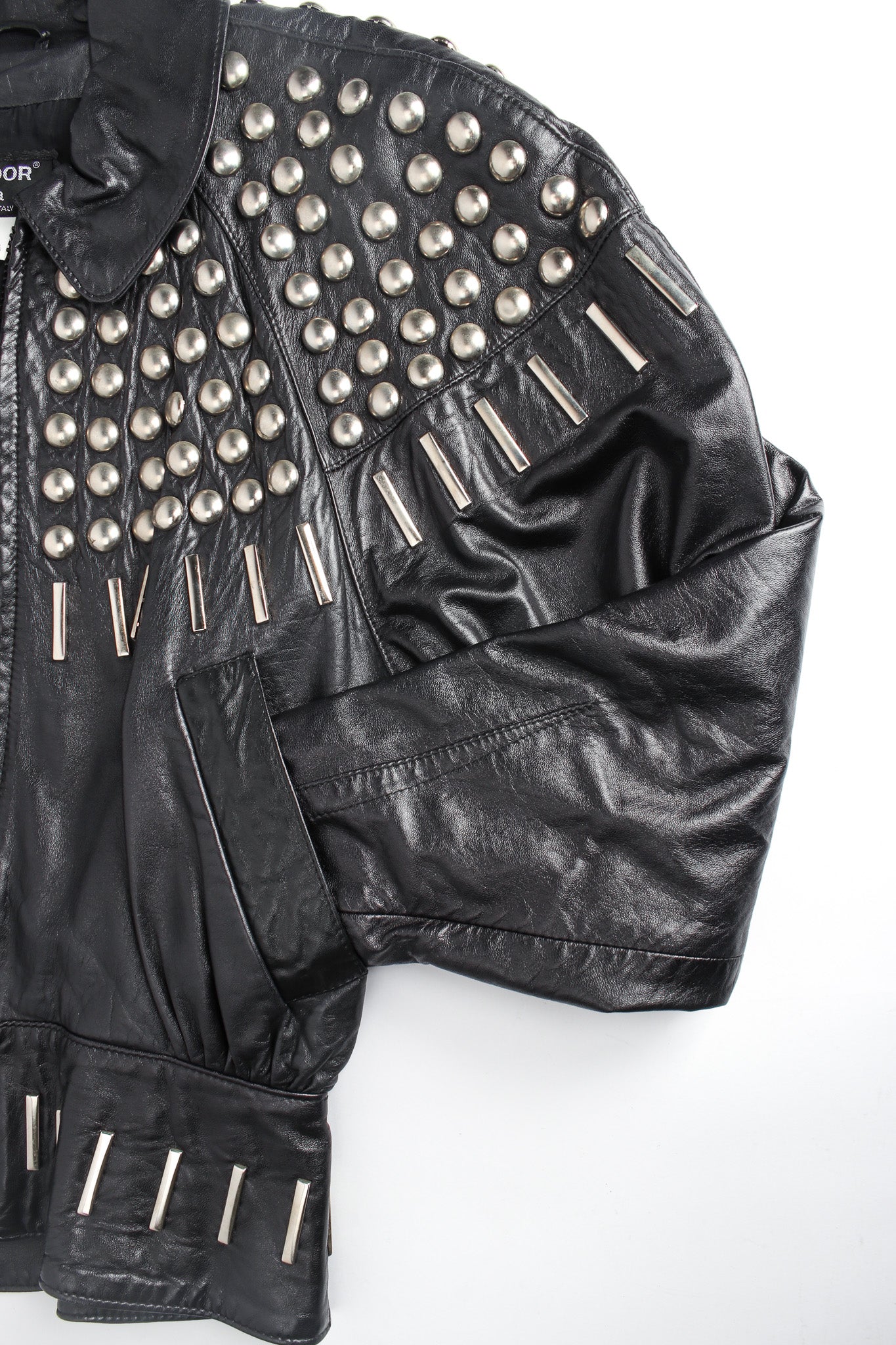 Vintage Begedor Studded Leather Jacket front pocket/sleeve detail @ Recess LA
