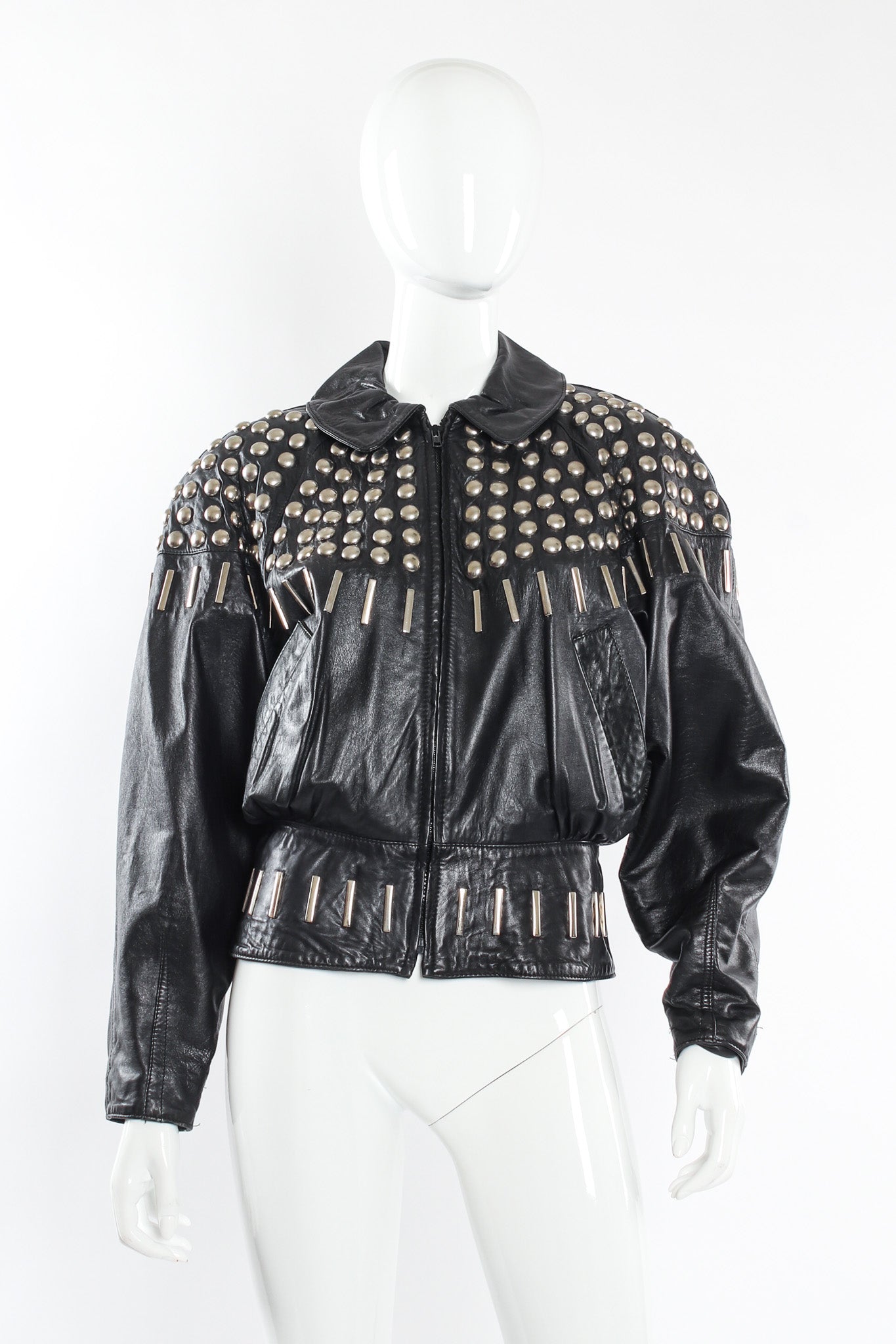 Vintage Begedor Studded Leather Jacket mannequin front @ Recess LA