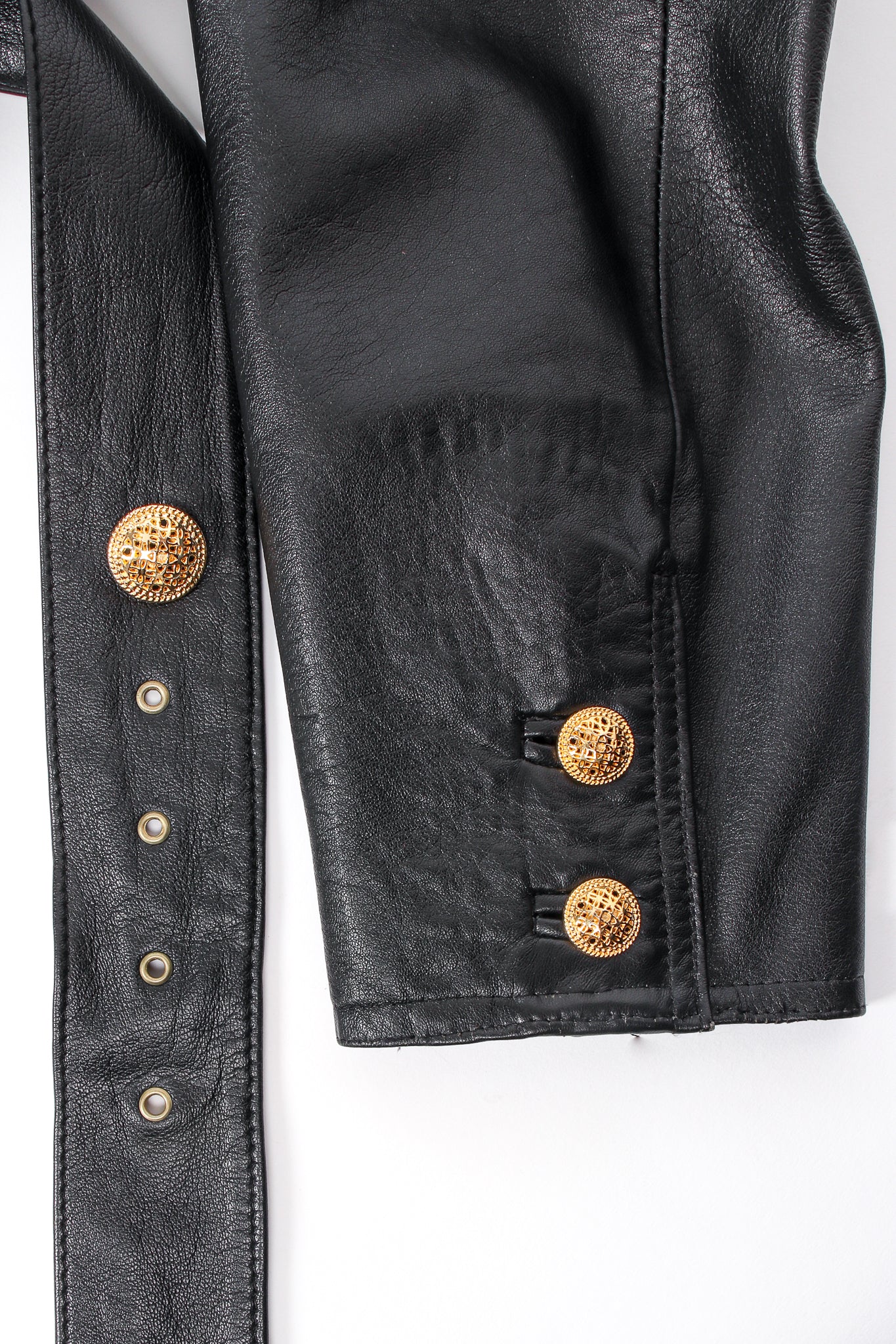 Vintage Begedor Double Breasted Leather Trench Coat buttons at Recess Los Angeles