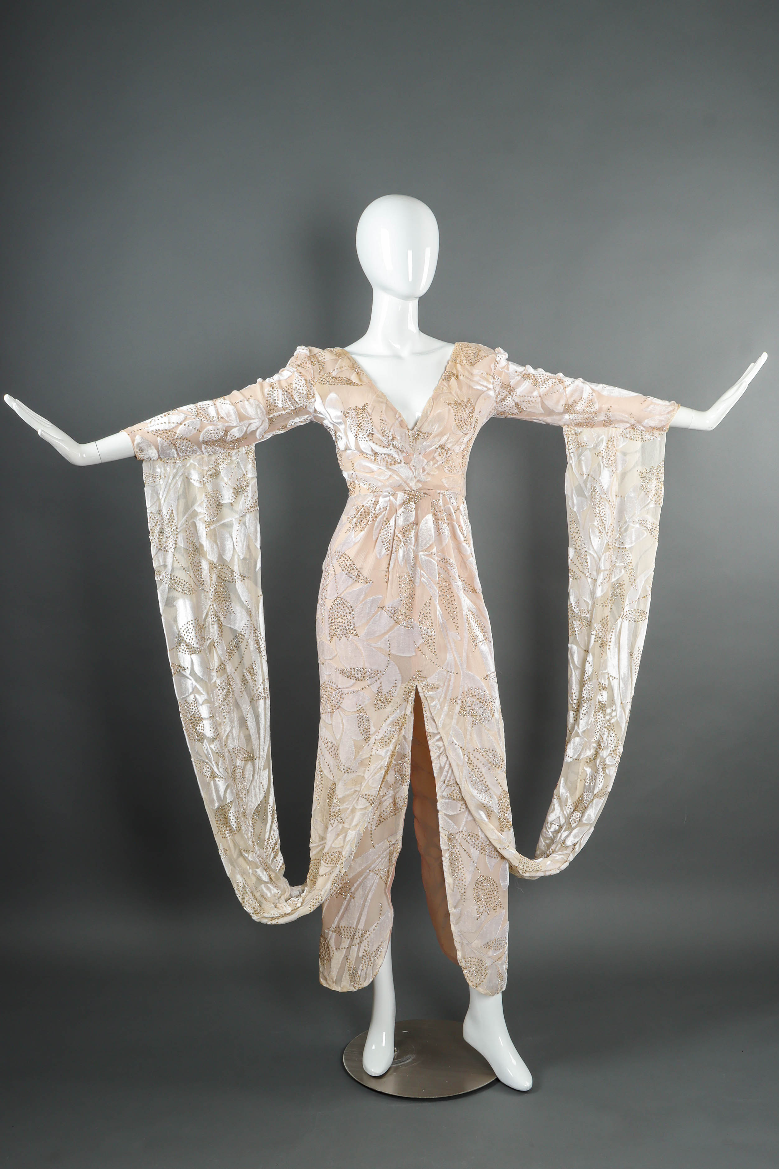 Vintage Belle Dame Draped Tulip Leaf Dress mannequin open arms @ Recess LA