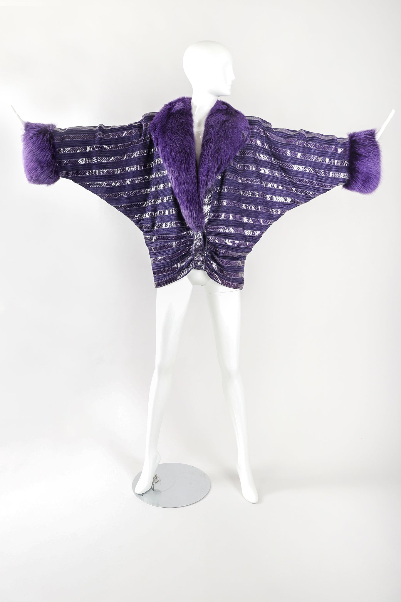 Recess Designer Consignment Vintage Beltrami Fur Collar Snakeskin Knit Stripe Batwing Jacket Los Angele Resale
