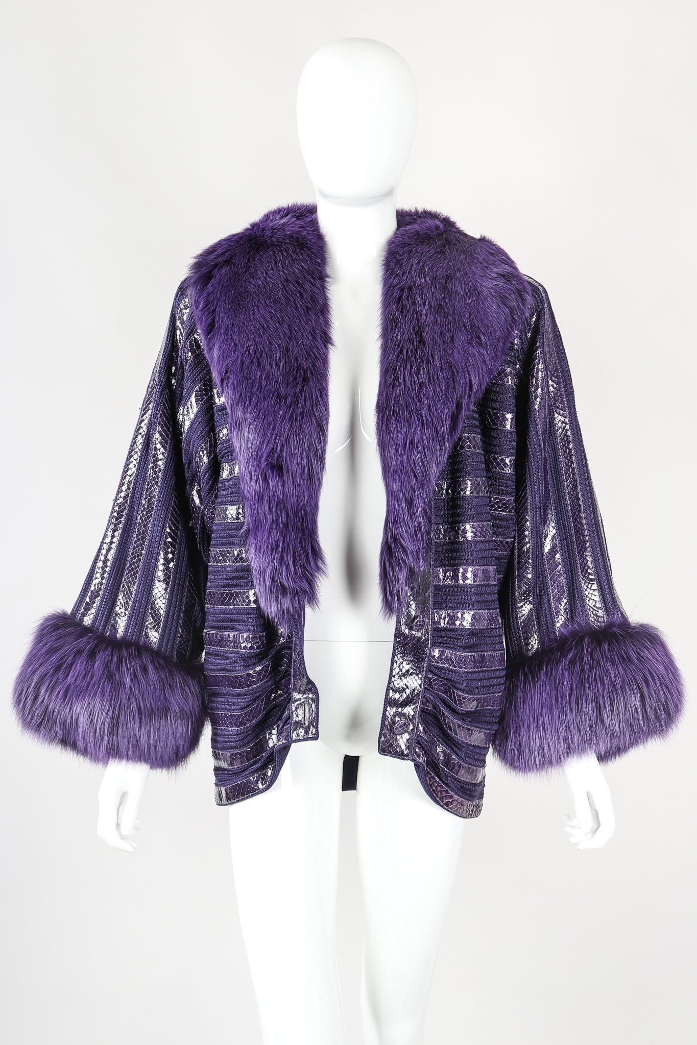 Recess Designer Consignment Vintage Beltrami Fur Collar Snakeskin Knit Stripe Batwing Jacket Los Angele Resale
