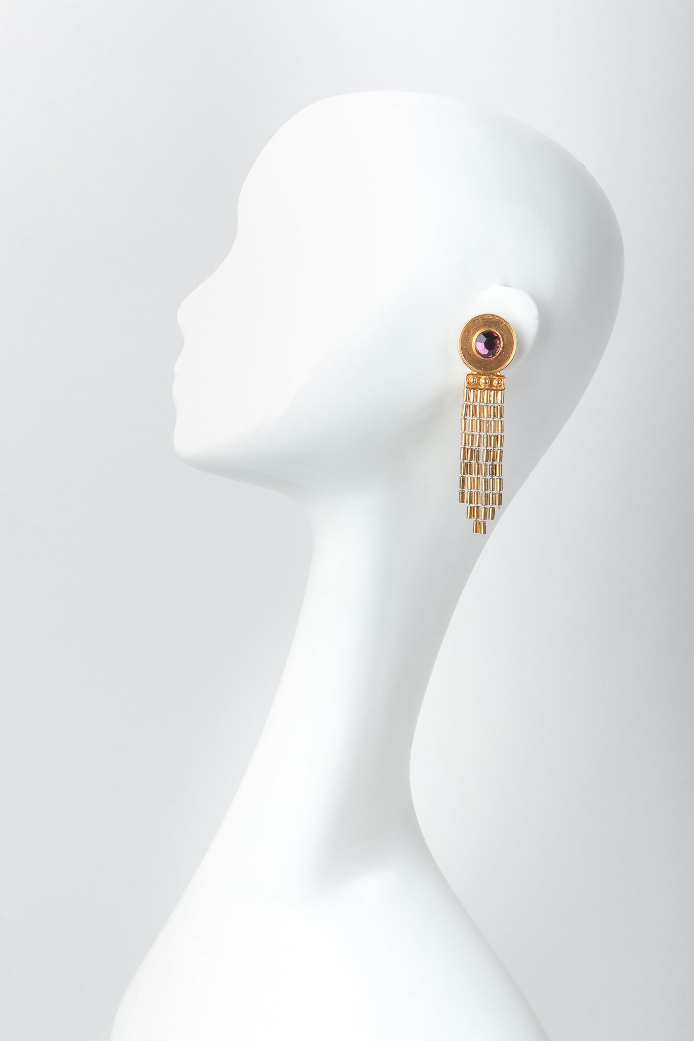 Recess Vintage Ben Amun Amethyst Disc Fringe Earrings on Mannequin