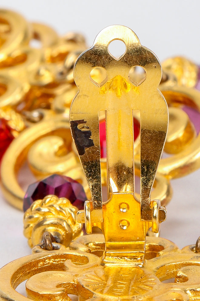 Vintage Ben Amun Long Flourish Drop Earrings Clip detail