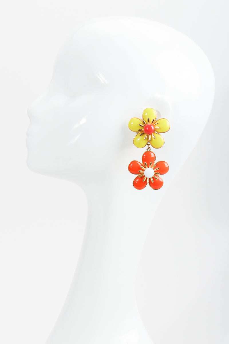 Vintage Ben Amun Double Daisy Drop Earrings on mannequin at Recess Los Angeles