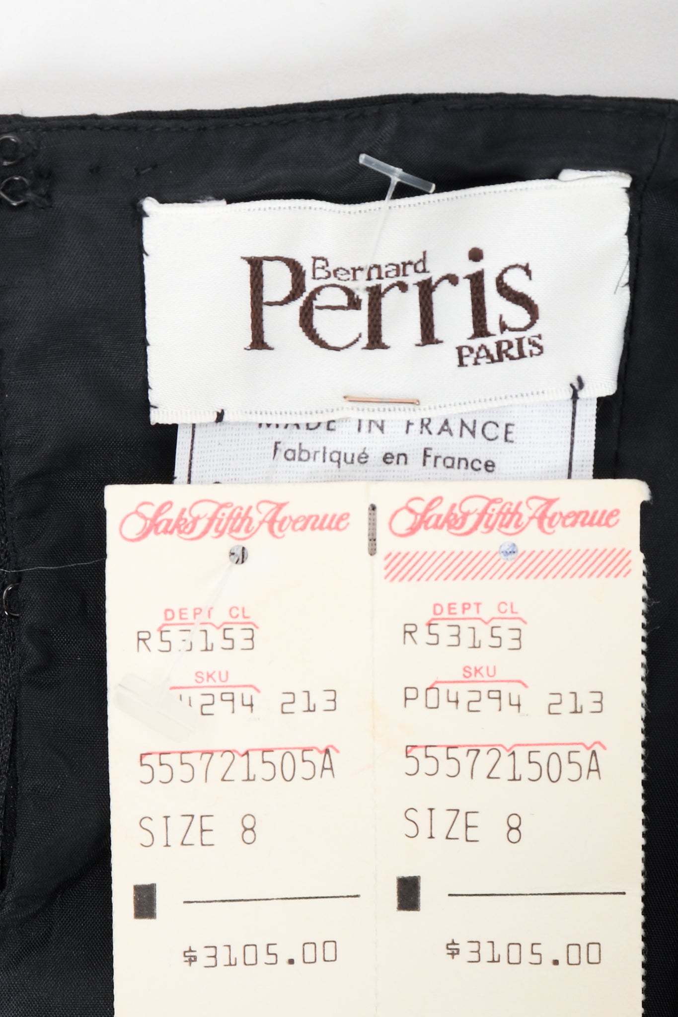 Vintage Bernard Perris Beaded Grecian Neck Cocktail Dress label with tag at Recess