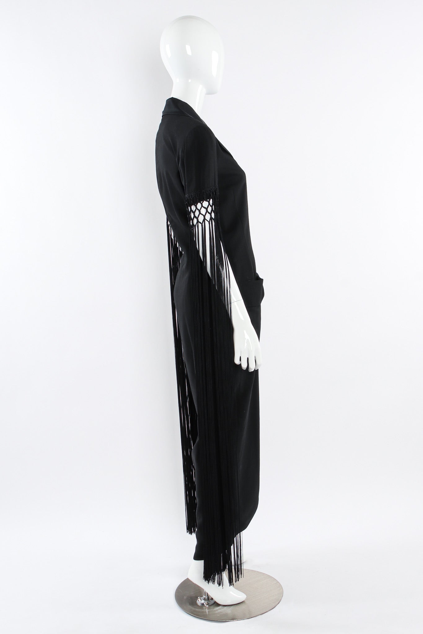 Vintage Bernard Perris Fringe Sleeve Drape Dress mannequin side @ Recess LA