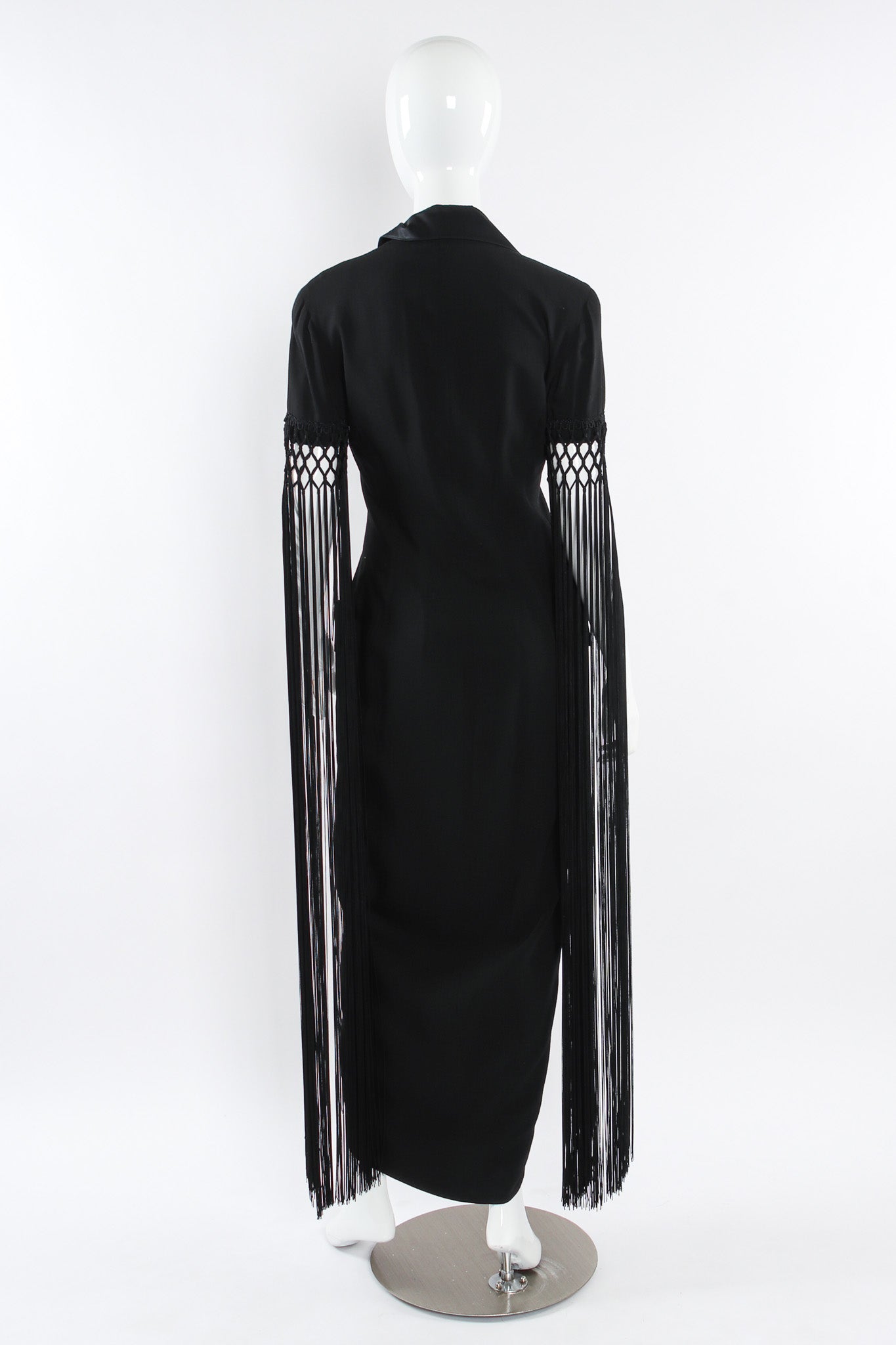 Vintage Bernard Perris Fringe Sleeve Drape Dress mannequin back @ Recess LA