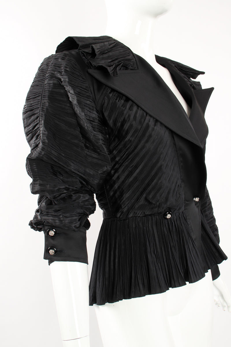 Vintage Bernard Perris Pleated Peplum Collar Jacket on Mannequin sleeve pushed at Recess Los Angeles