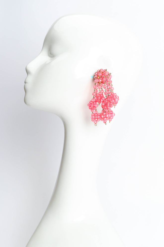 Vintage Bijoux Valentine Chandelier Flower Cluster Earrings on mannequin ear @ Recess LA