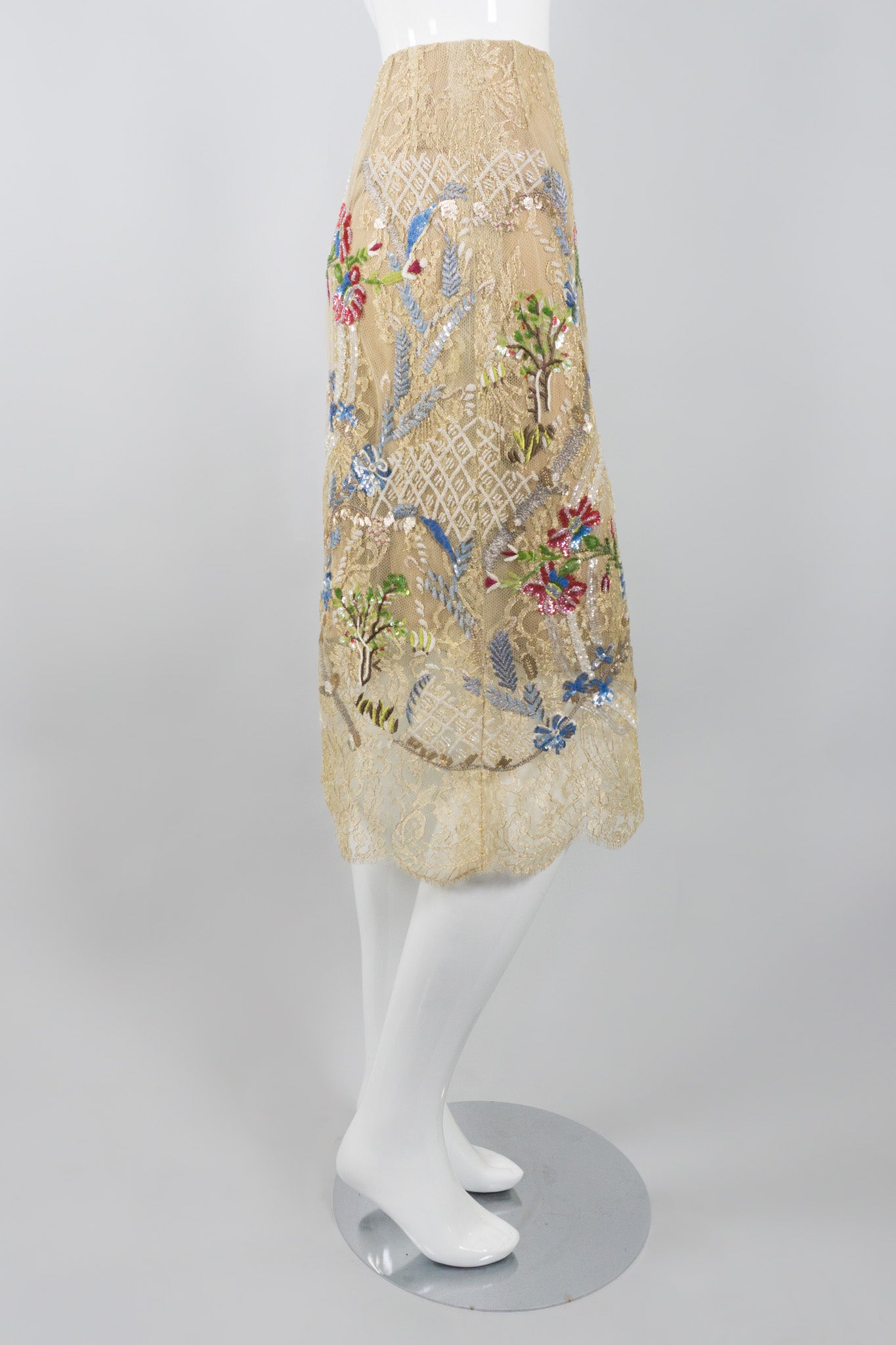 Bill Blass Embellished Chantilly Lace Garden Skirt