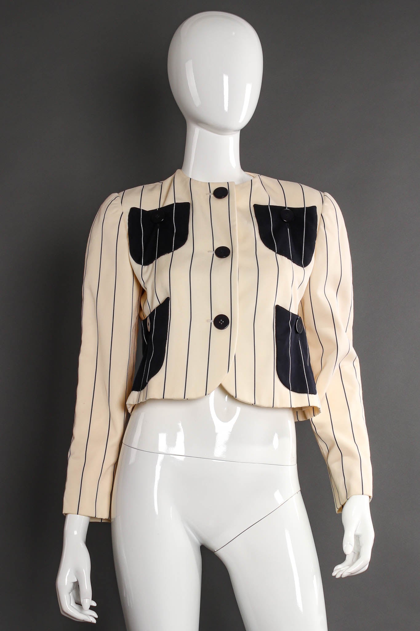 Vintage Bill Blass Contrast Stripe Jacket & Dress Set mannequin jacket front @ Recess LA