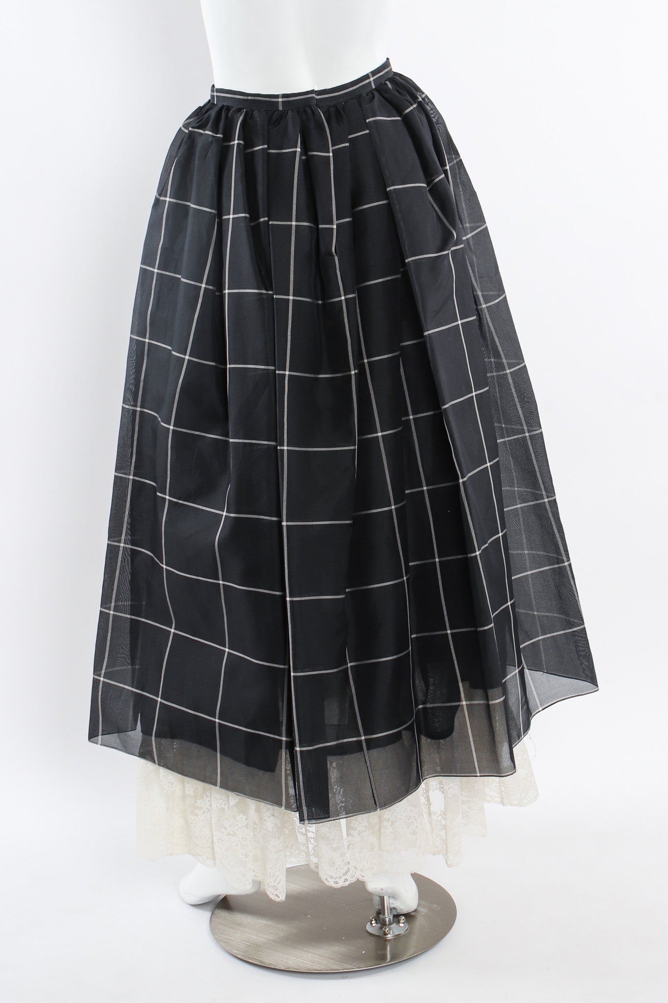 Vintage Bill Blass Lace Silk Top & Checker Skirt Set mannequin back skirt @ Recess LA