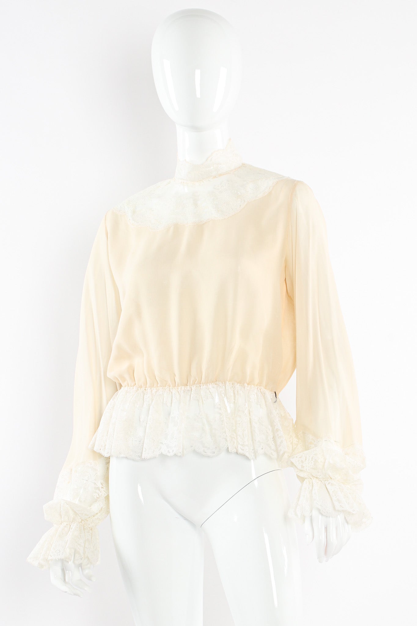 Vintage Bill Blass Lace Silk Top & Checker Skirt Set mannequin front top @ Recess LA