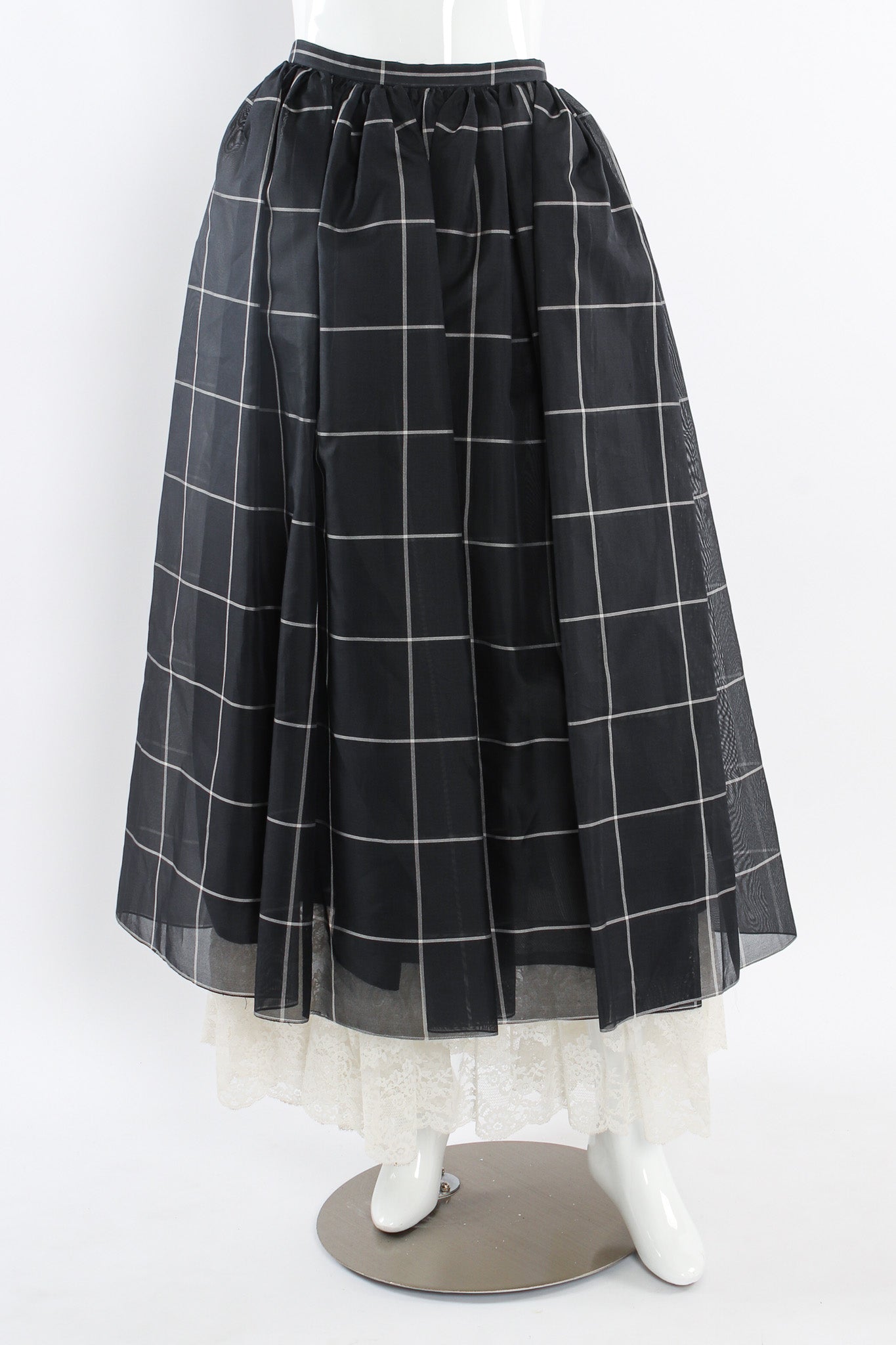 Vintage Bill Blass Lace Silk Top & Checker Skirt Set mannequin front skirt @ Recess LA