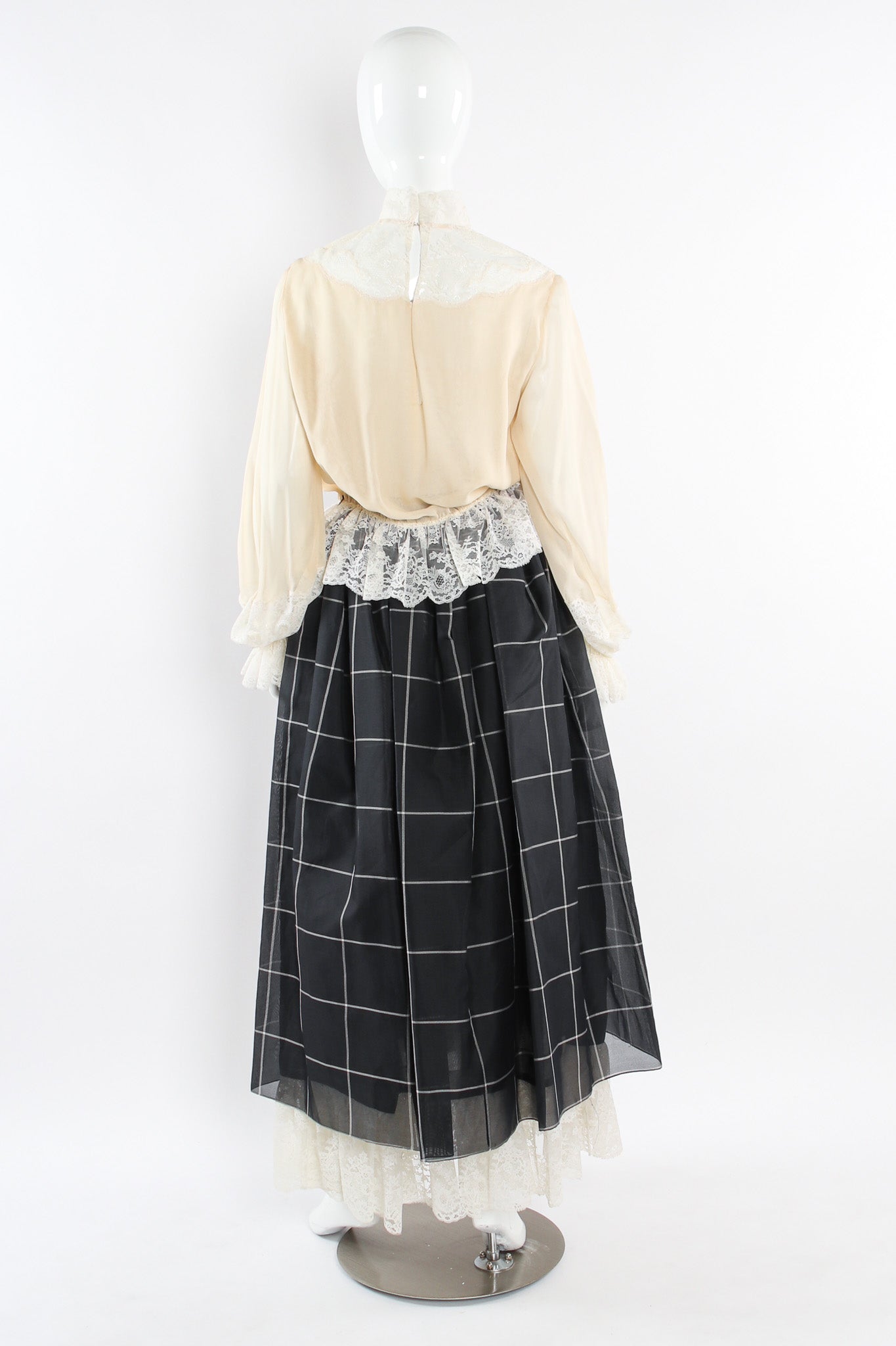Vintage Bill Blass Lace Silk Top & Checker Skirt Set mannequin back @ Recess LA
