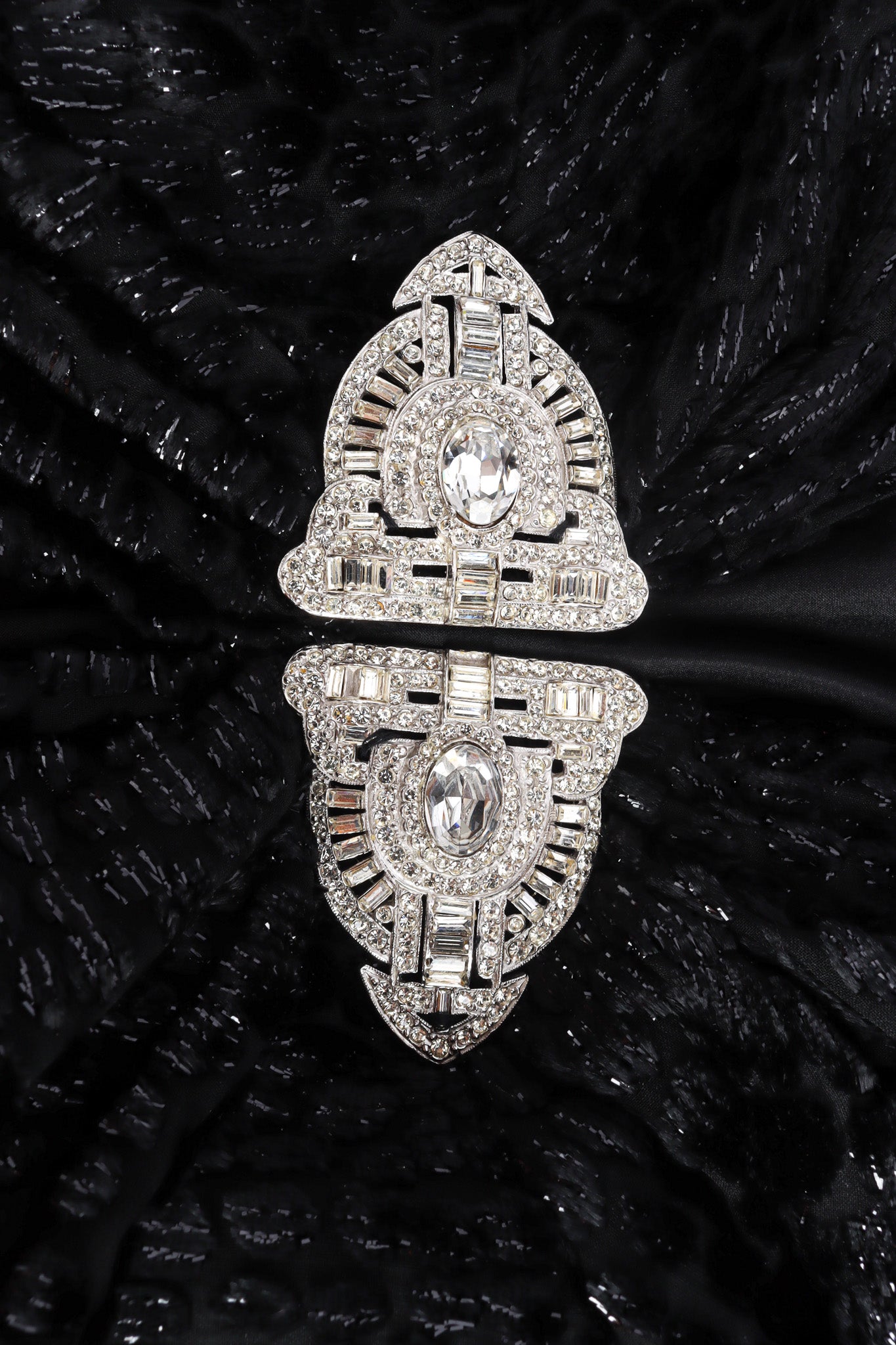 Vintage Bill Blass Metallic Burnout Open Back Gown Brooch Close-up@ Recess LA