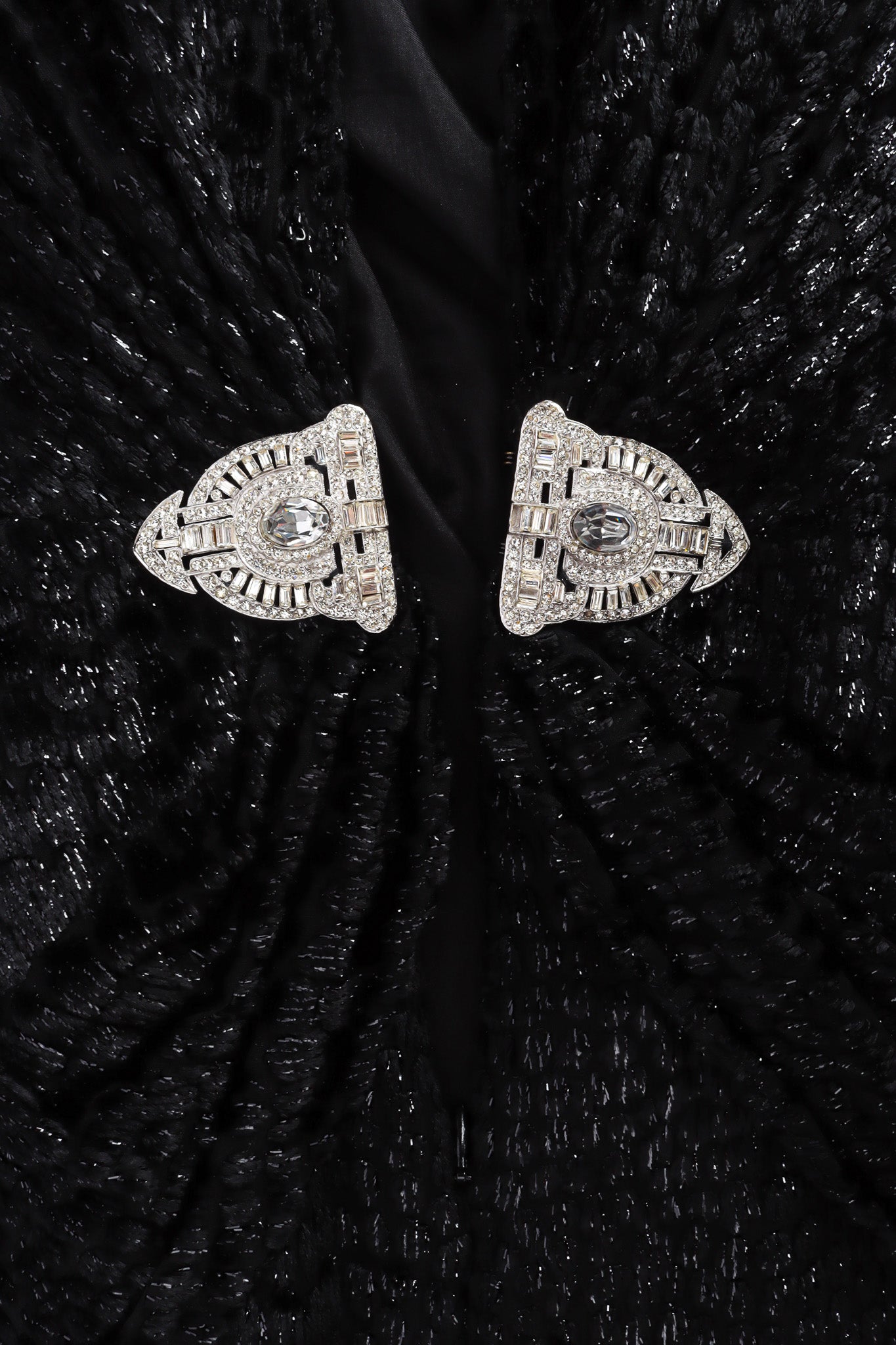 Vintage Bill Blass Metallic Burnout Open Back Gown Brooch Detail @ Recess LA