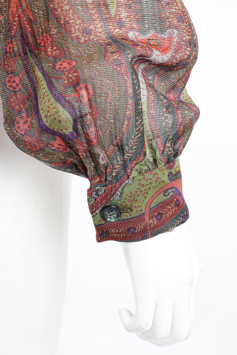 Vintage Bill Blass Paisley Draped Wrap Blouse on Mannequin cuff at Recess Los Angeles