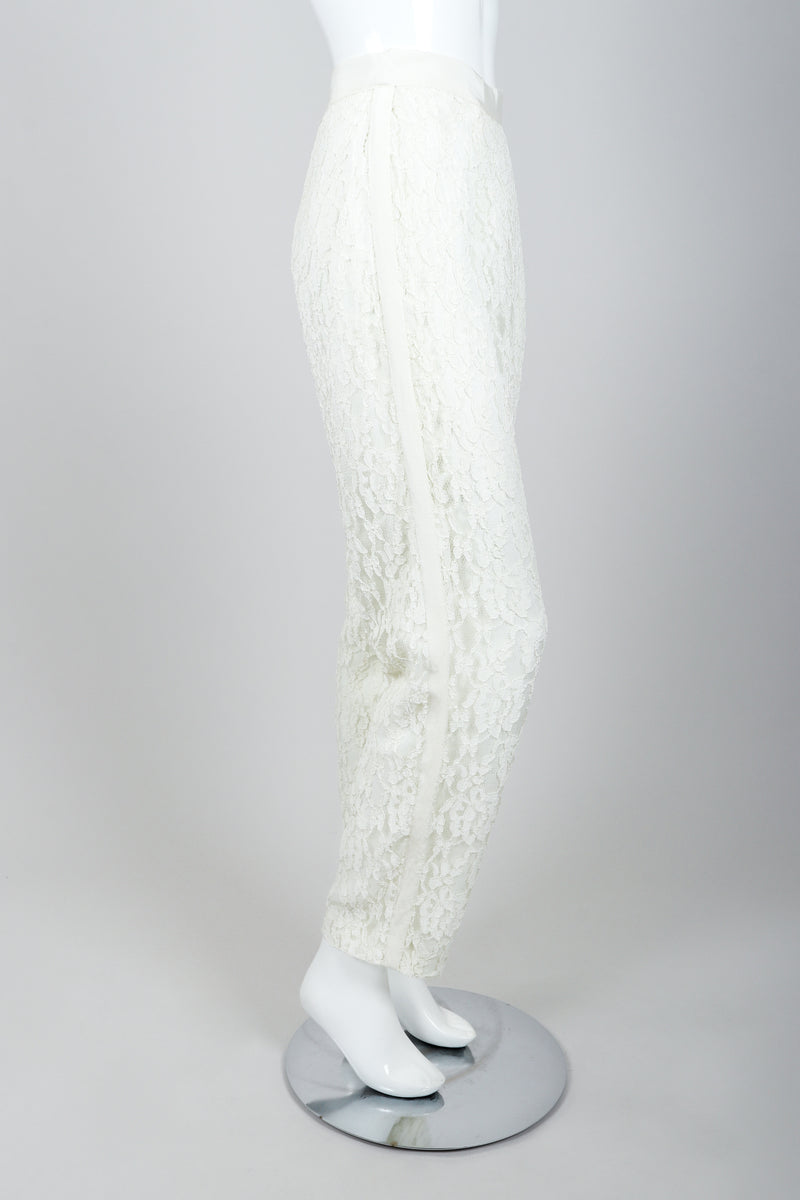 Vintage Bill Blass Lace Tuxedo Pant Suit Bridal on Mannequin Side at Recess LA