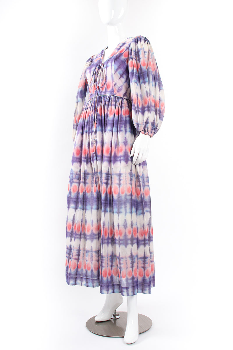 Vintage Bill Tice Royal Robes Magnin Tie Dye Balloon Sleeve Dress on Mannequin angle @ Recess LA