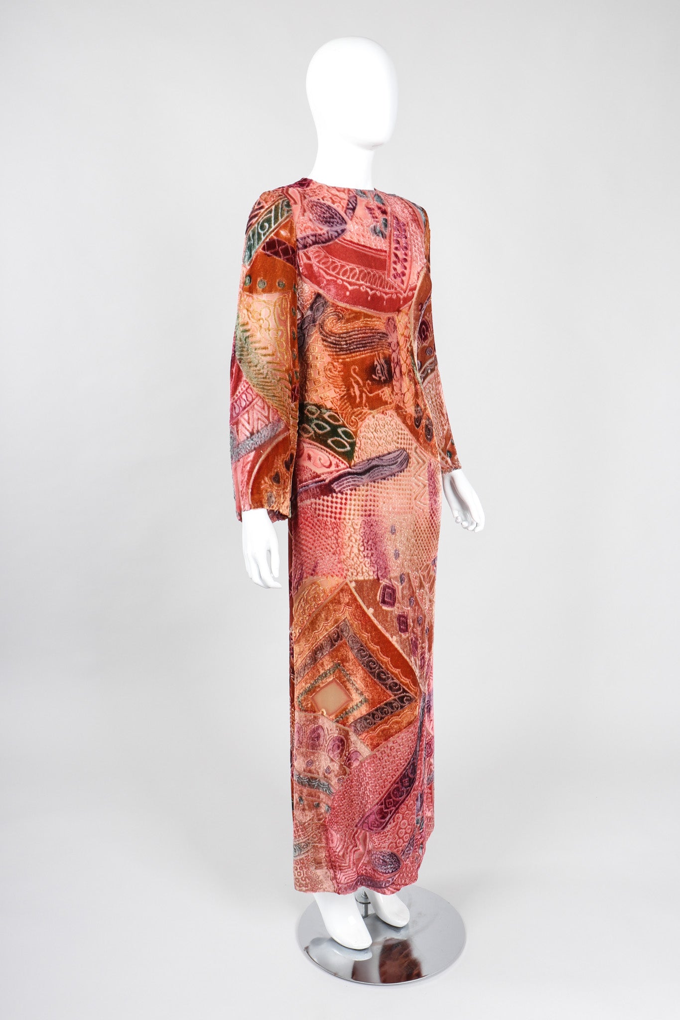 Recess Los Angeles Vintage Bill Blass Velvet Woodblock Print Burnout Gown