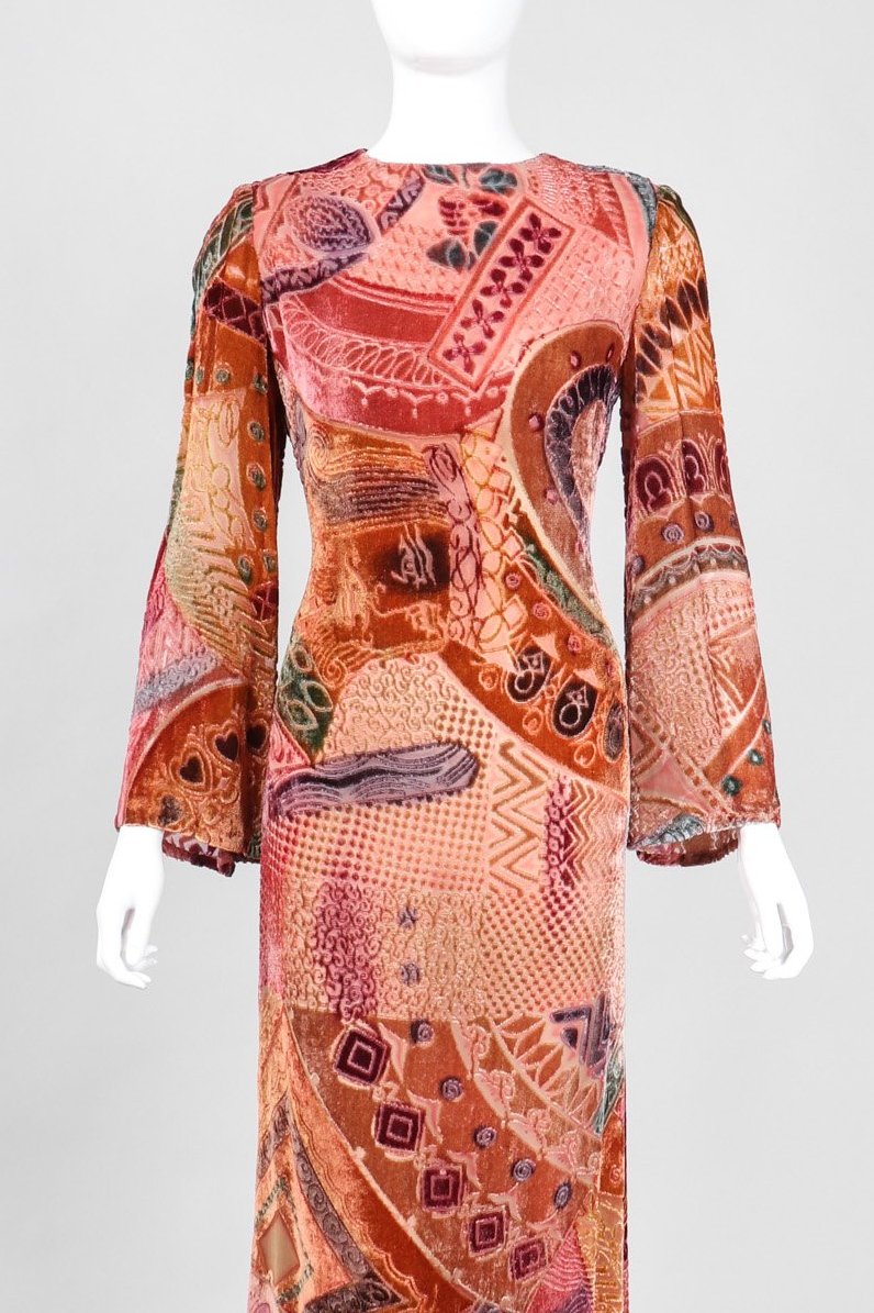 Recess Los Angeles Vintage Bill Blass Velvet Woodblock Print Burnout Gown