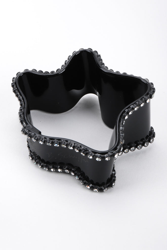 Recess Los Angeles Vintage Bill Schiffer Black Freeform Amoeba Cuff Bracelet Rhinestone Wavy Organic Abstract Plastic Bangle