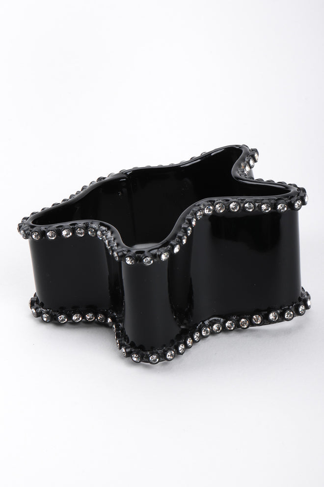 Recess Los Angeles Vintage Bill Schiffer Black Freeform Amoeba Cuff Bracelet Rhinestone Wavy Organic Abstract Plastic Bangle