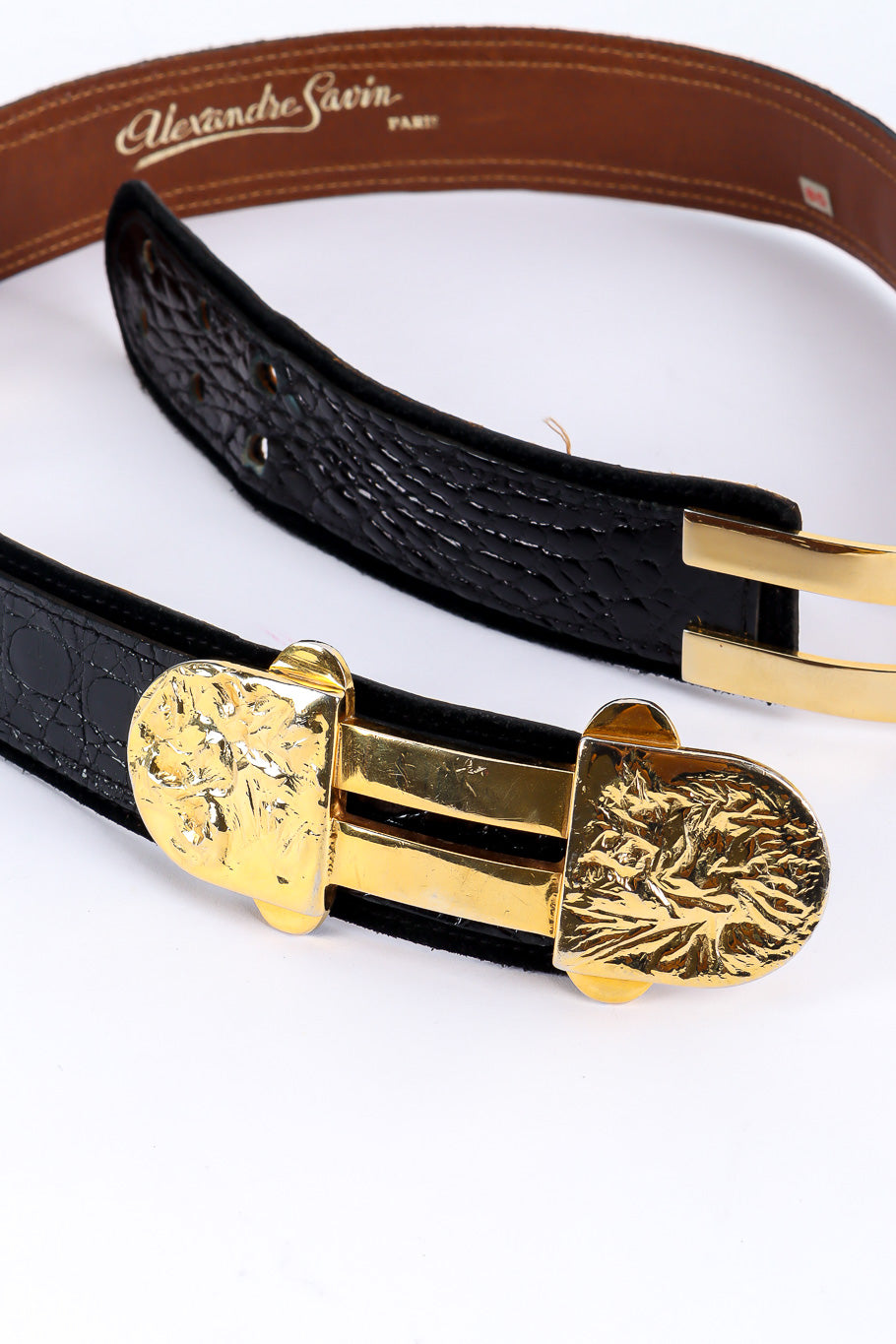 leather gold hinge belt by Alexandre Savin Paris buckle close @recessla