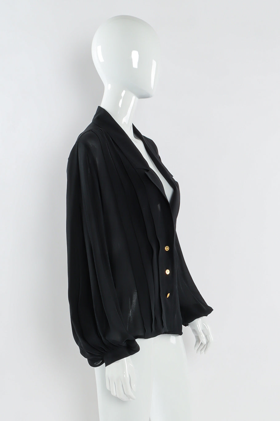 Vintage Chanel Pleated Sheer Silk Blouse mannequin top side @ Recess LA