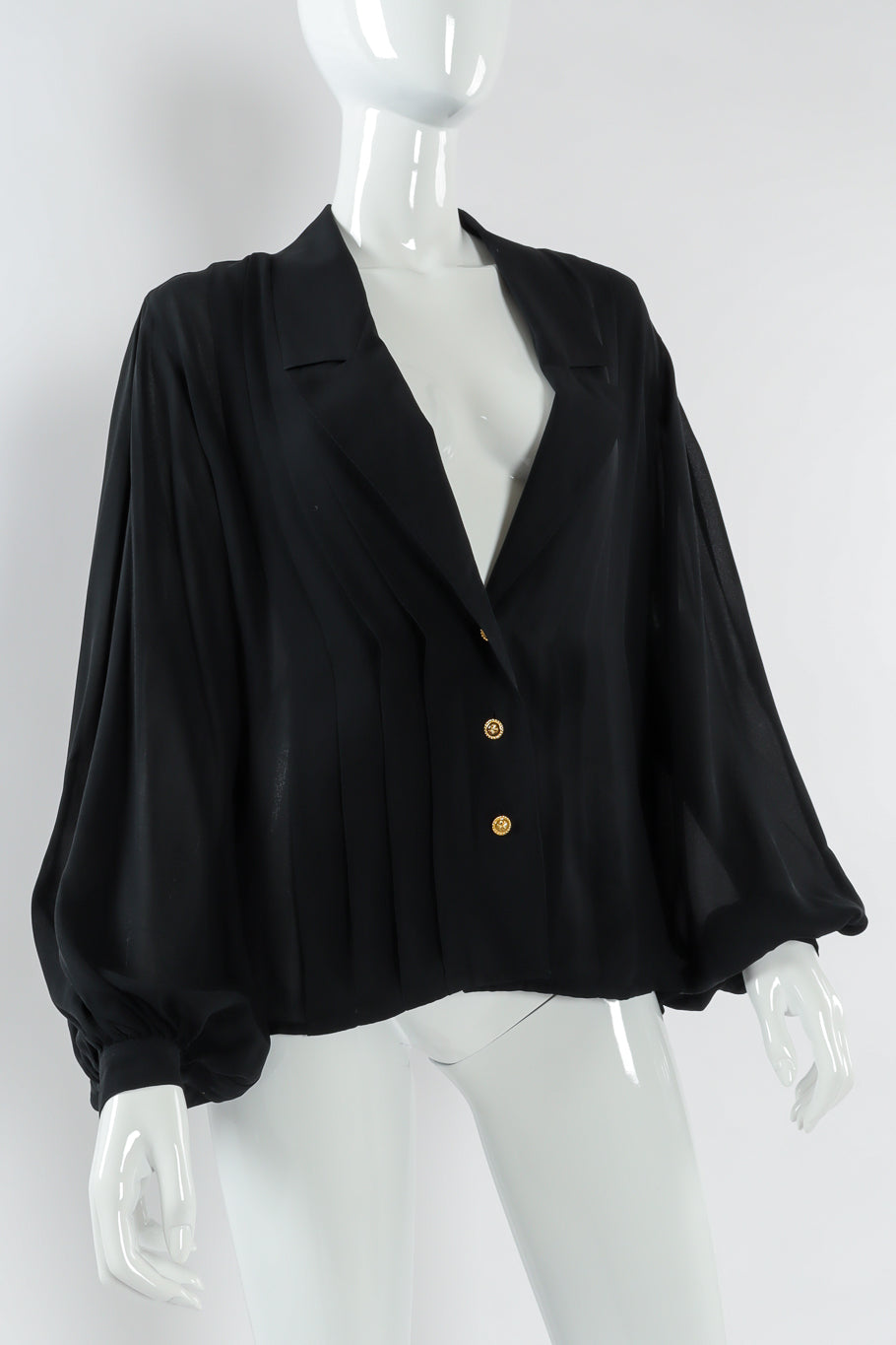 Vintage Chanel Pleated Sheer Silk Blouse mannequin top front angle @ Recess LA