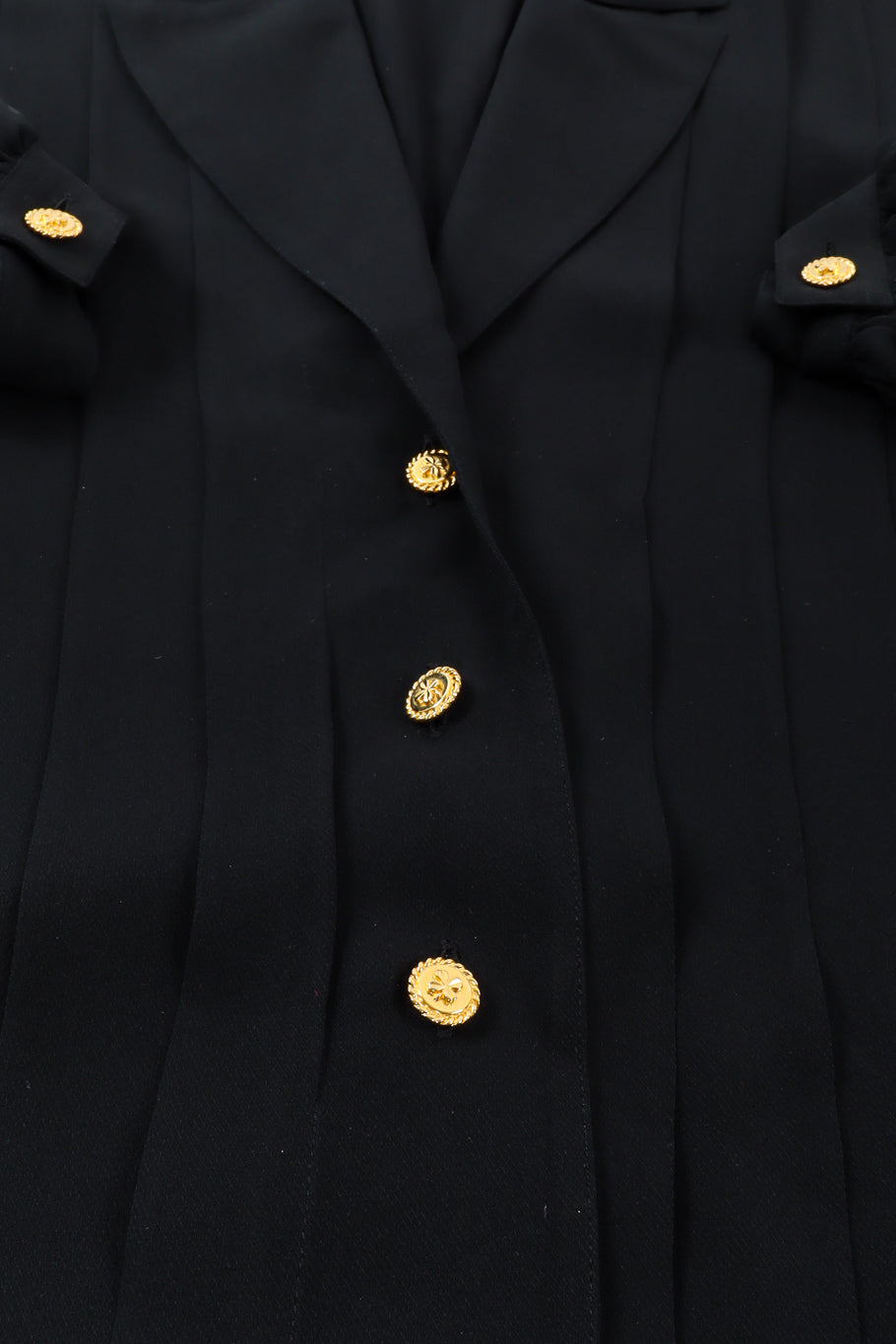 Vintage Chanel Pleated Sheer Silk Blouse button, pleats, & fabric close @ Recess LA