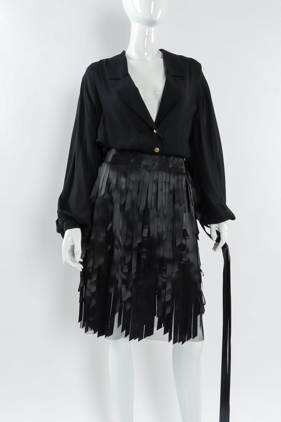 Vintage Chanel Pleated Sheer Silk Blouse mannequin front full close @ Recess LA