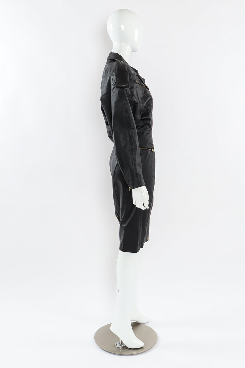 Vintage Mario Zarelli Leather Moto Pencil Dress mannequin side  @ Recess LA