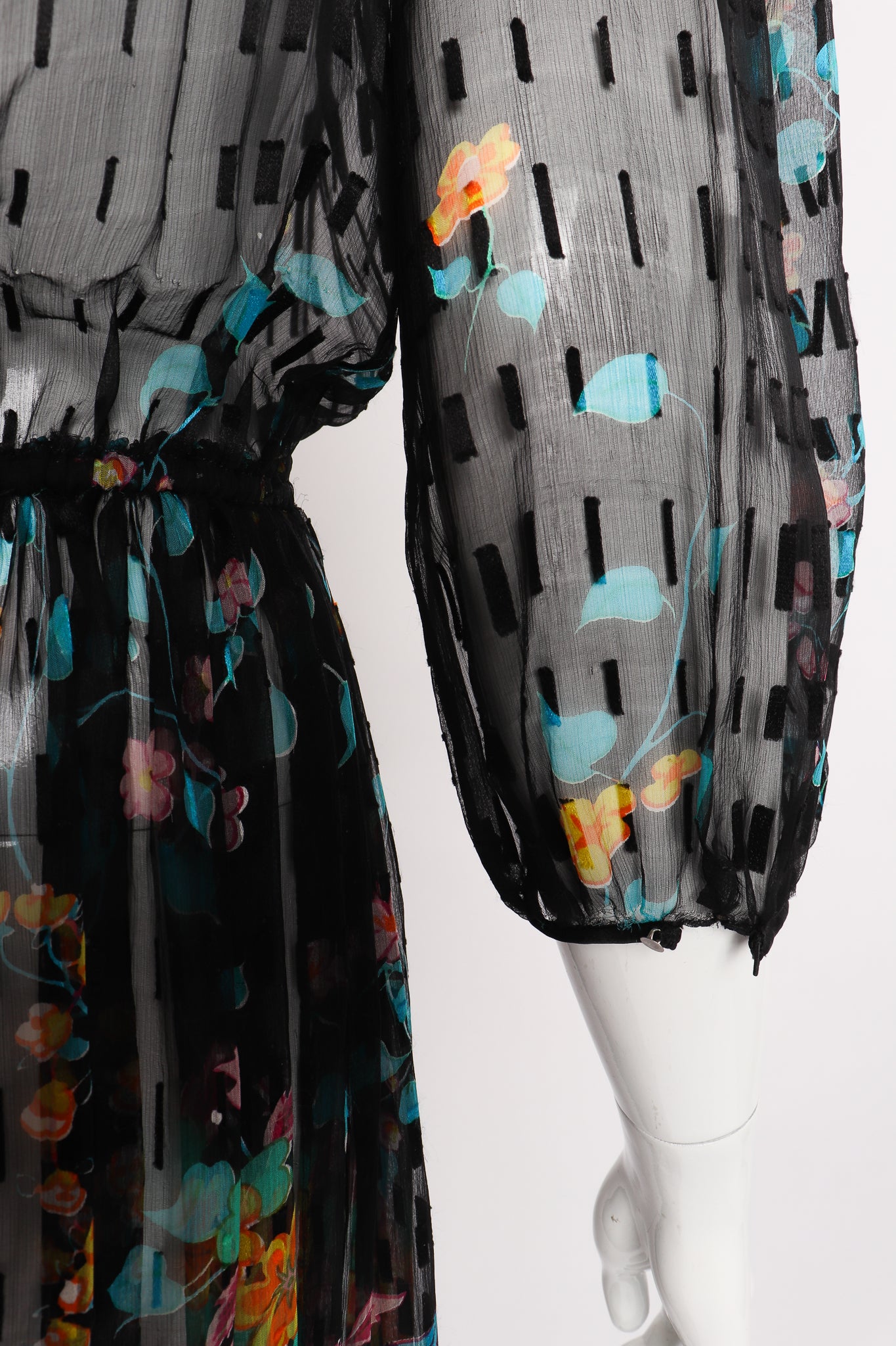 Vintage Sheer Floral Puff Sleeve Dress on Mannequin sleeve cuff at Recess Los Angeles