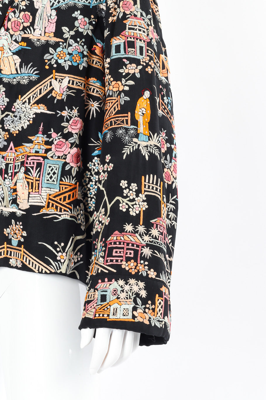 Embroidered silk multi-color jacket sleeve fabric  detail @recessla