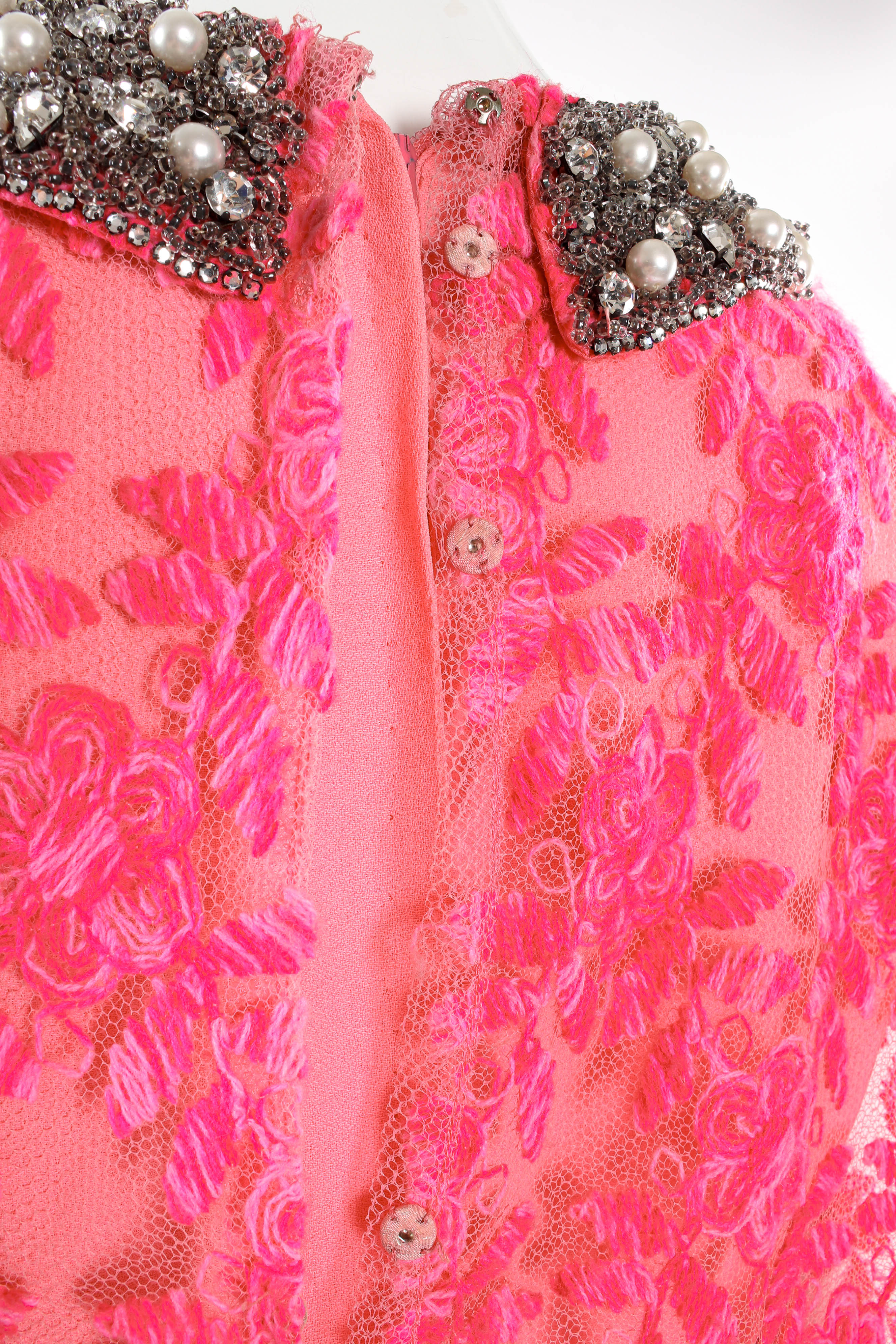 Vintage Mr. Blackwell Yarn Floral Lace Dress back collar/mesh shell detail @ Recess LA
