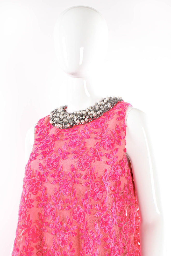 Vintage Mr. Blackwell Yarn Floral Lace Dress mannequin angle close up   @ Recess LA