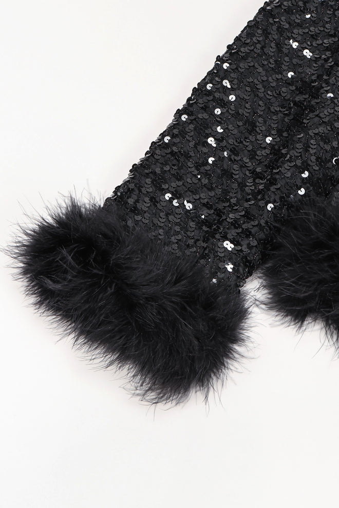 Recess Los Angeles Vintage Marabou Feather Trim Sequin Chubby Jacket