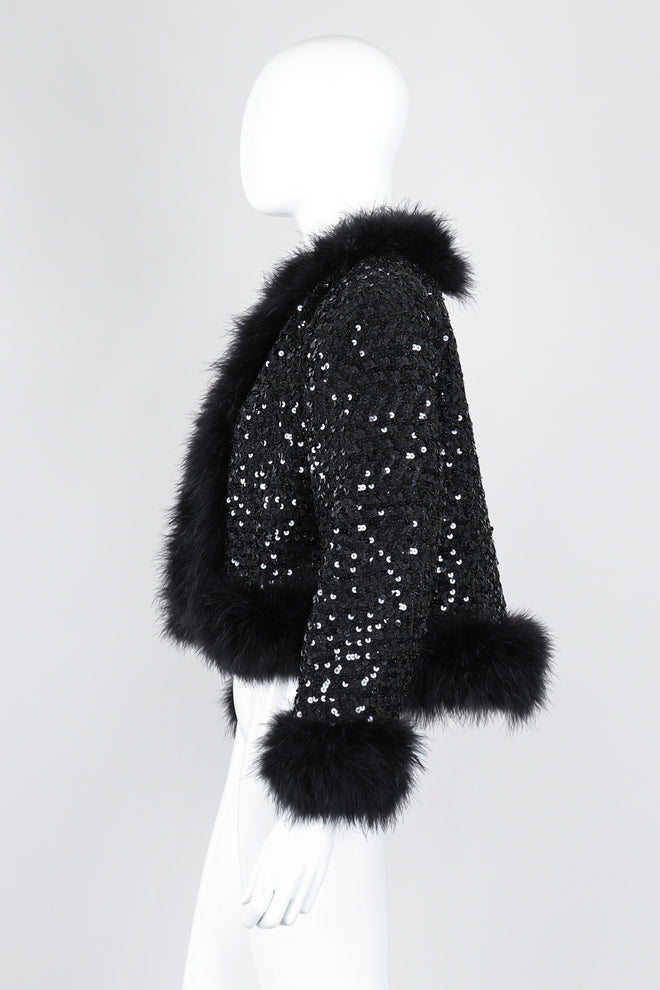 Recess Los Angeles Vintage Marabou Feather Trim Sequin Chubby Jacket