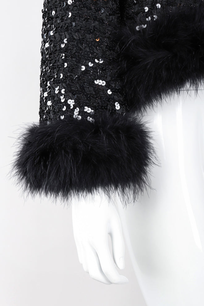 Recess Los Angeles Vintage Marabou Feather Trim Sequin Chubby Jacket