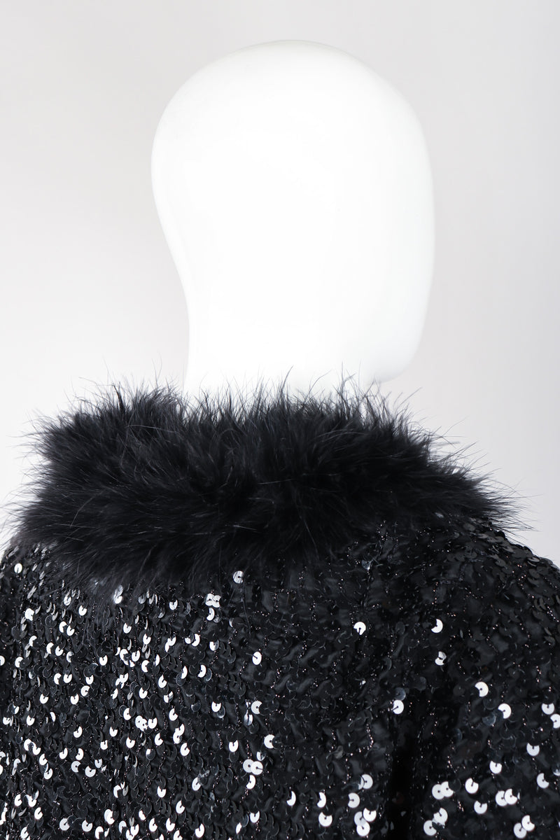 Recess Los Angeles Vintage Marabou Feather Trim Sequin Chubby Jacket