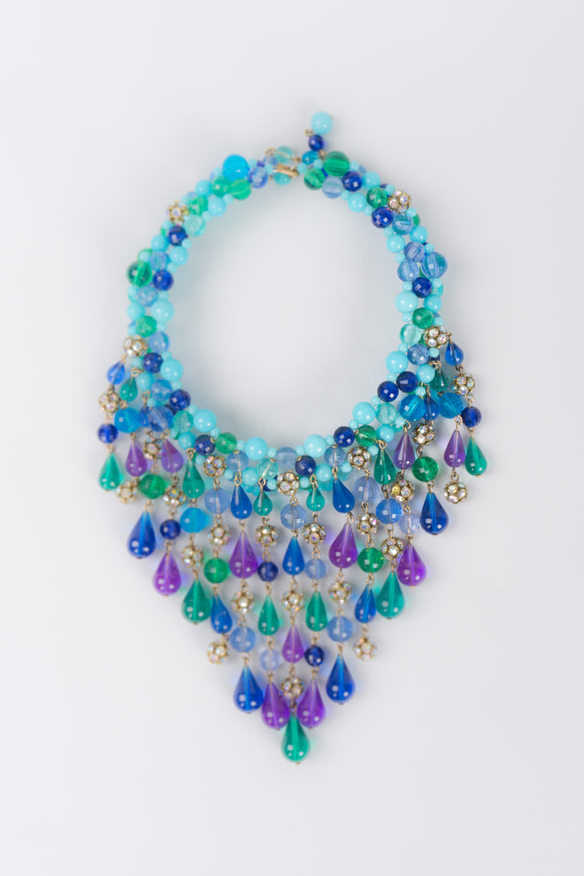 Vintage Crystal Teardrop Bead Waterfall Necklace