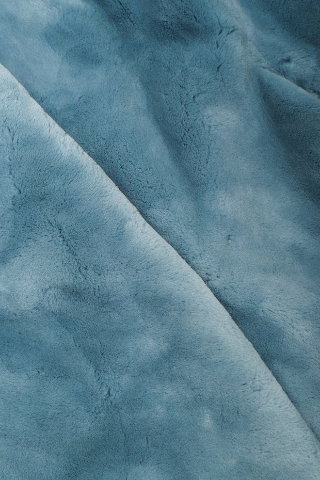 Recess Los Angeles Vintage Designer René Mongolian Trimmed Plush Fur Jacket Sky Blue