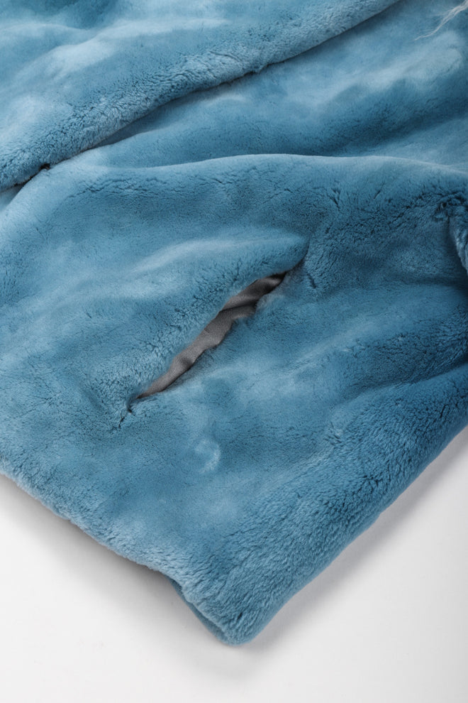 Recess Los Angeles Vintage Designer René Mongolian Trimmed Plush Fur Jacket Sky Blue