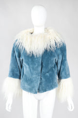 Recess Los Angeles Vintage Designer René Mongolian Trimmed Plush Fur Jacket Sky Blue